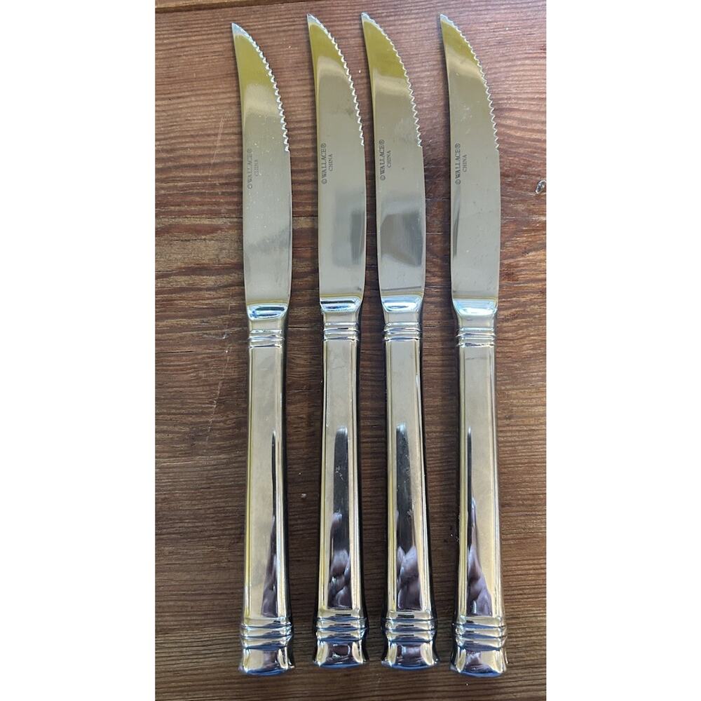 Wallace Zenith Frost Glossy Steak Knife 9.5” Set of 4 heavy stainless‎ steel EUC